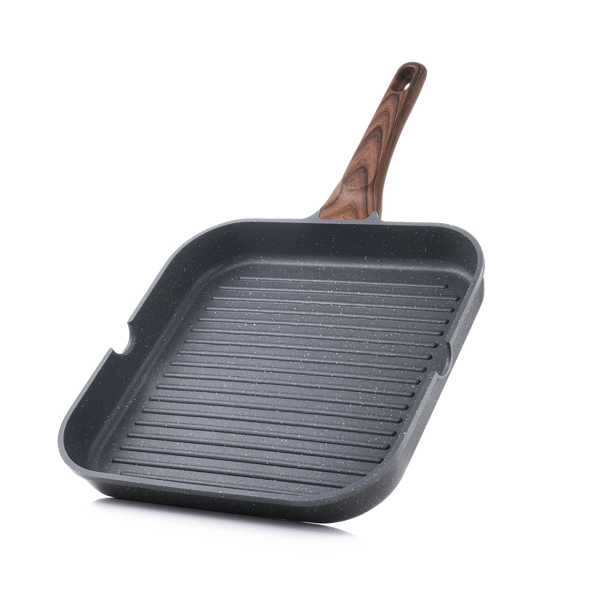 SENSARTE 11 Inch Nonstick Grill Pan for Stove Tops - Square Griddle Pan with Pour Spouts, Large Cooking Surface, PFOA Free - Perfect for Indoor & Outdoor Grilling, BBQ, Pancakes, Burgers, Steaks and More