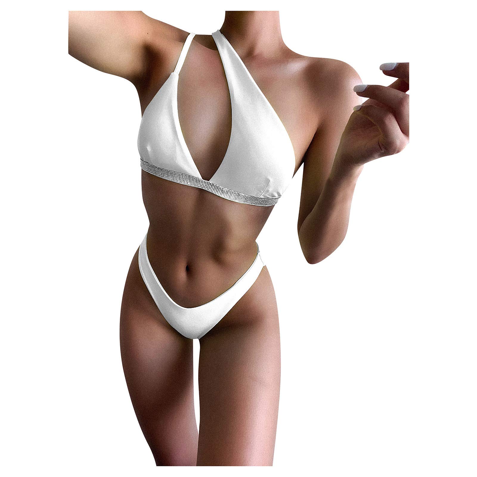 Women's Lace Padded Push Up Bikini Set - Solid White Beachwear with Longer Swimsuit Top | Perfect for Pool Parties, Beach Vacations & Summer Getaways