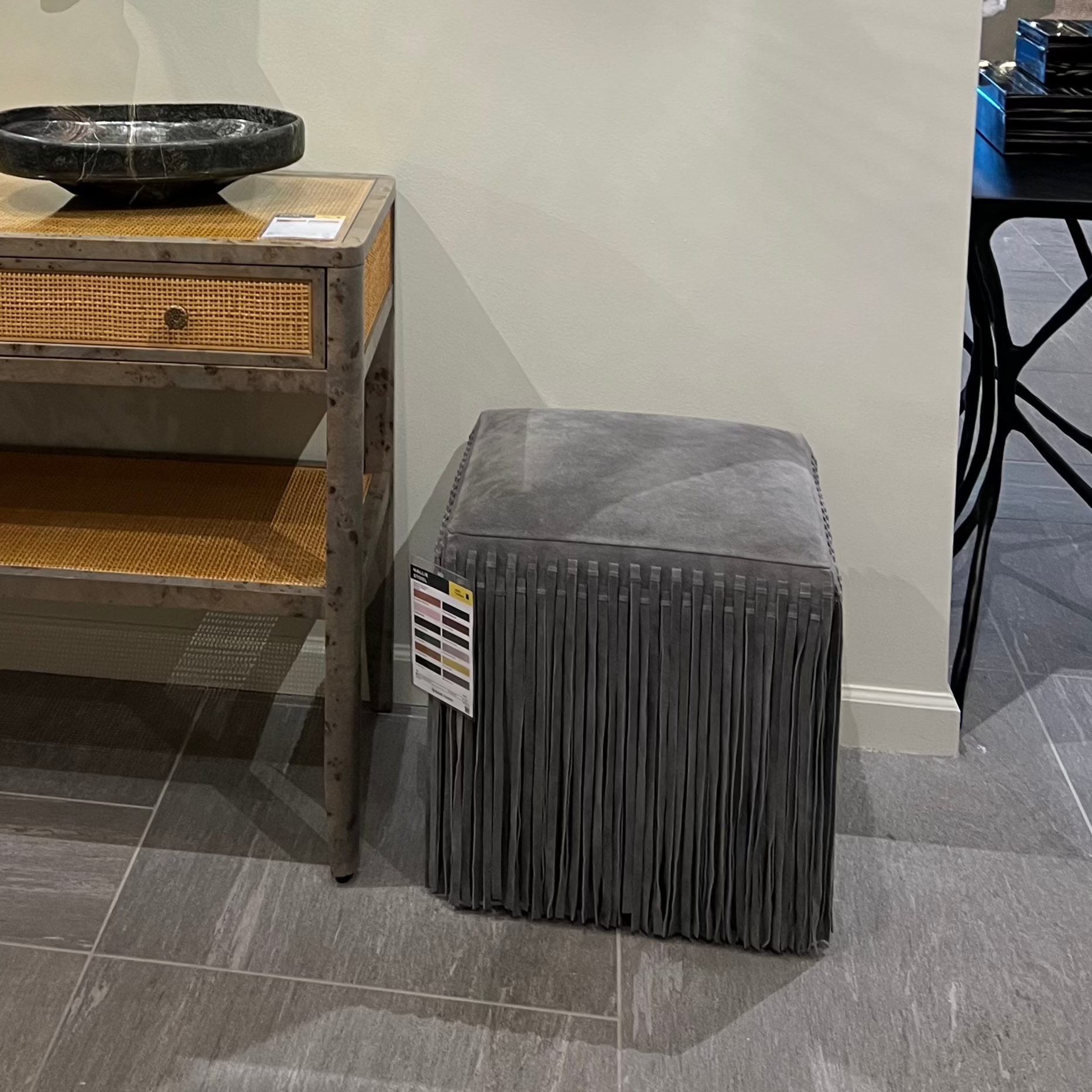 Hallie Stool - Slate Gray Suede Fringe Bar Stool for Kitchen Island & Home Decor | Perfect for Dining Room, Breakfast Nook & Lounge Areas