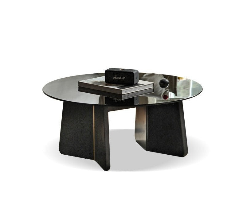 Solid Oak Wood Smoky Coffee Table with Glass Top - Modern Living Room Furniture for Home Decor
