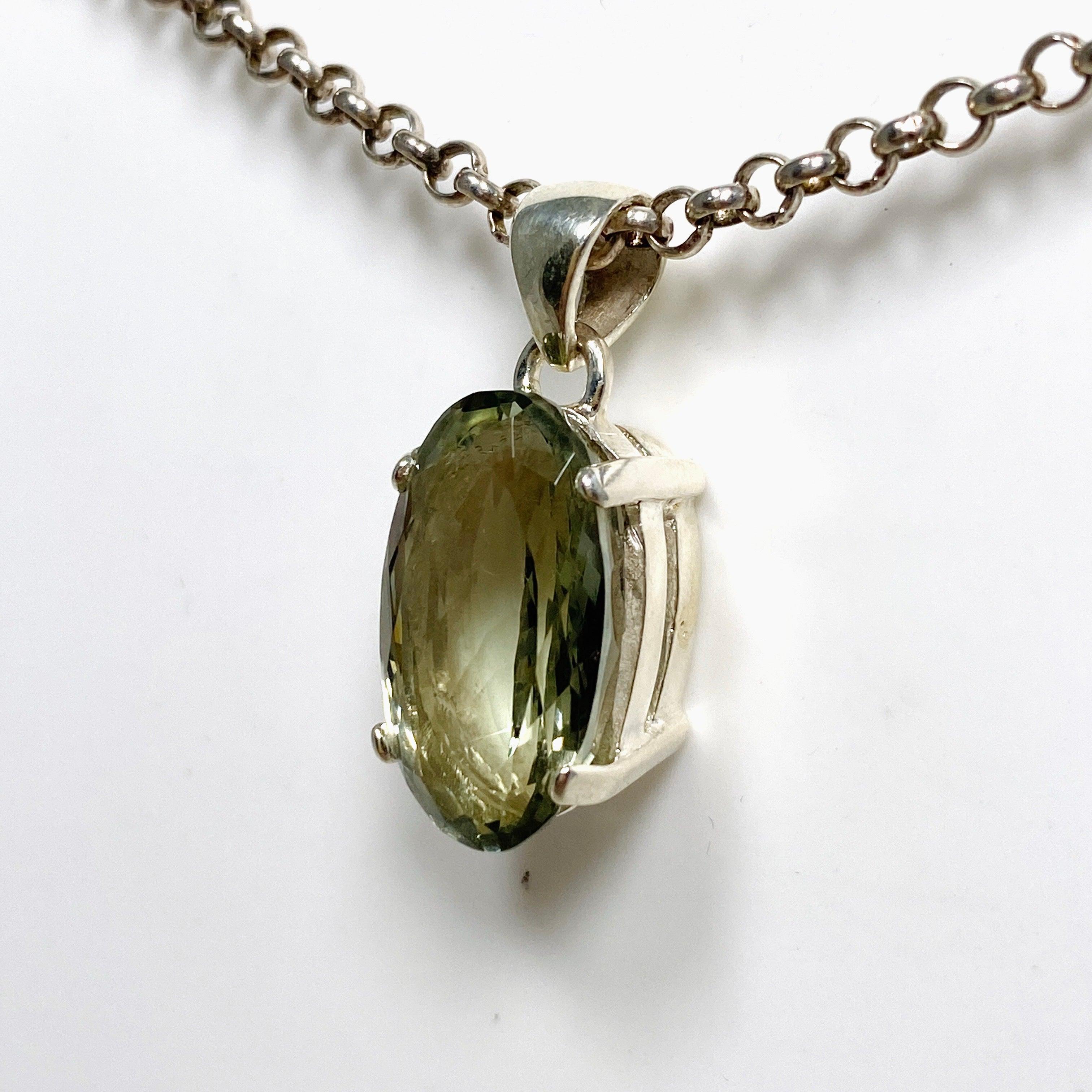 Prasiolite (Green Amethyst) Faceted Oval Pendant Necklace KPGJ4335 - Elegant Jewelry Gift for Women, Perfect for Weddings & Special Occasions