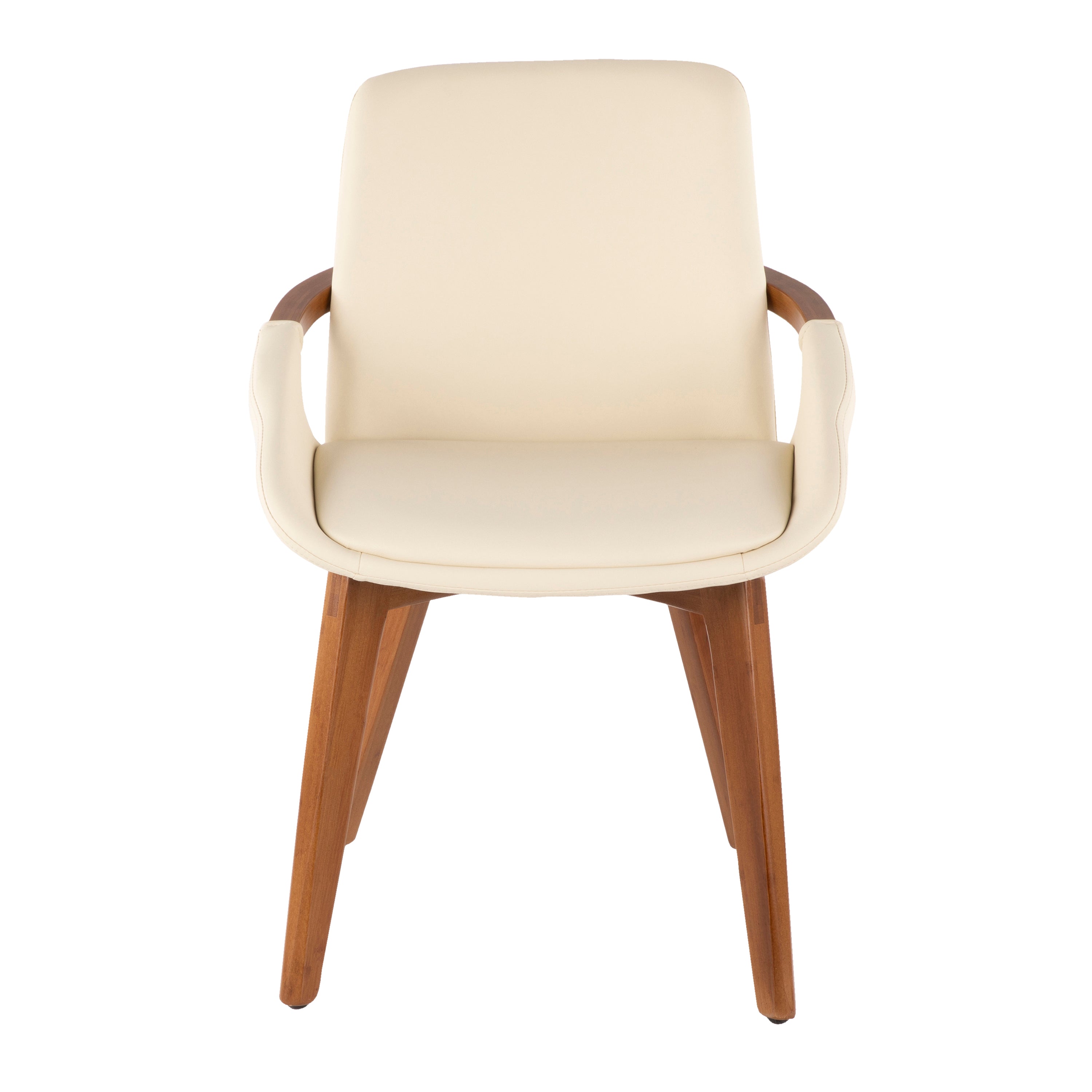 LumiSource Cosmo Mid Century Modern Chair - Walnut Wood Frame with Cream Faux Leather Upholstery | Stylish Accent Chair for Living Room, Office & Reading Nook