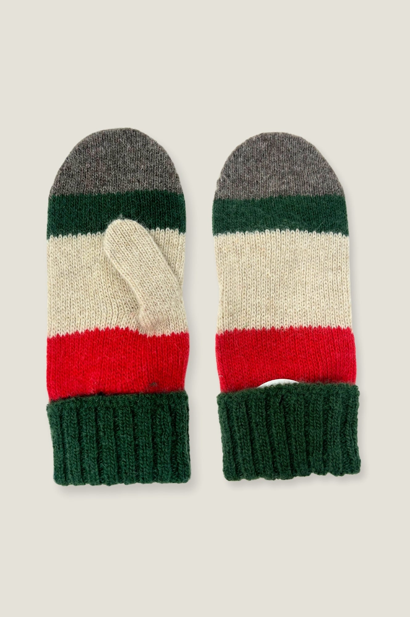 Premium Striped Wool & Cashmere Winter Mittens - Soft Cream, Green & Red Color Options | Warm Hand Protection for Snowboarding, Skiing & Cold Weather Activities