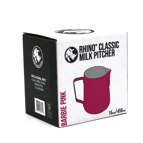 Premium Rhino Classic Milk Frothing Pitcher 450ml (15oz) - Barista-Grade Stainless Steel Milk Jug for Perfect Latte Art & Cappuccino Foam - Ideal for Home & Professional Coffee Shops, Cafes, and Espresso Bars