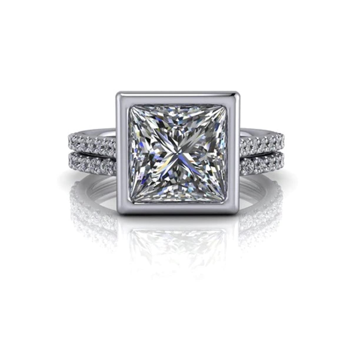 3.0CT Princess Cut Moissanite Diamond Ring Set in 14K White Gold - VVS Clarity Bridal Wedding Ring Set for Women - Perfect Gift for Birthday, Anniversary & Engagement - Ideal for Proposals, Weddings & Special Occasions
