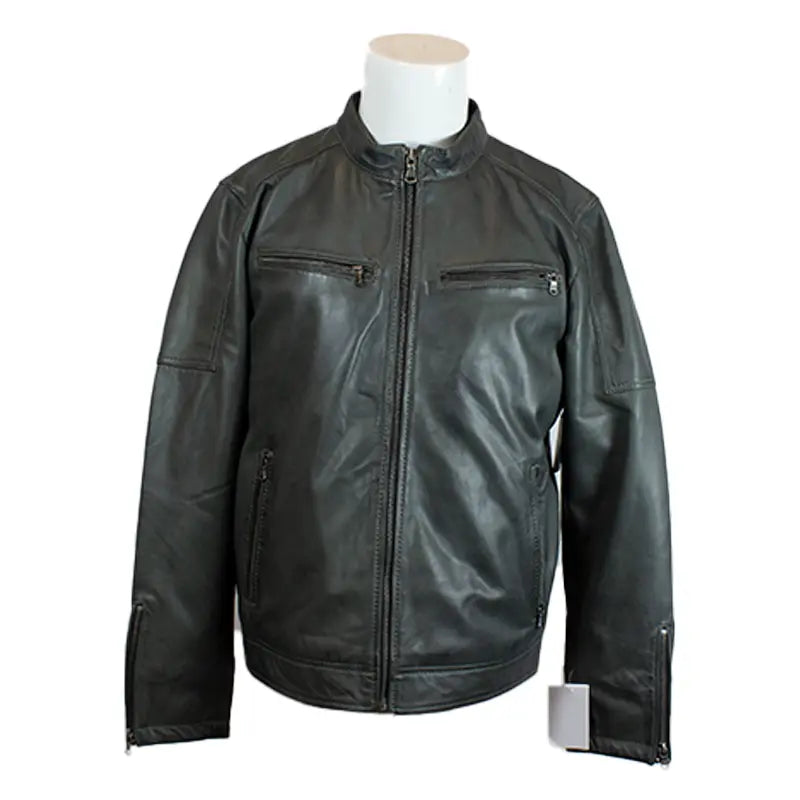 Premium BOL Men's Waxed Sheepskin Leather Jacket - Genuine Prime Leather Biker Jacket for Men - Stylish Outerwear for Motorcycle Riding, Casual Wear & Fall Fashion