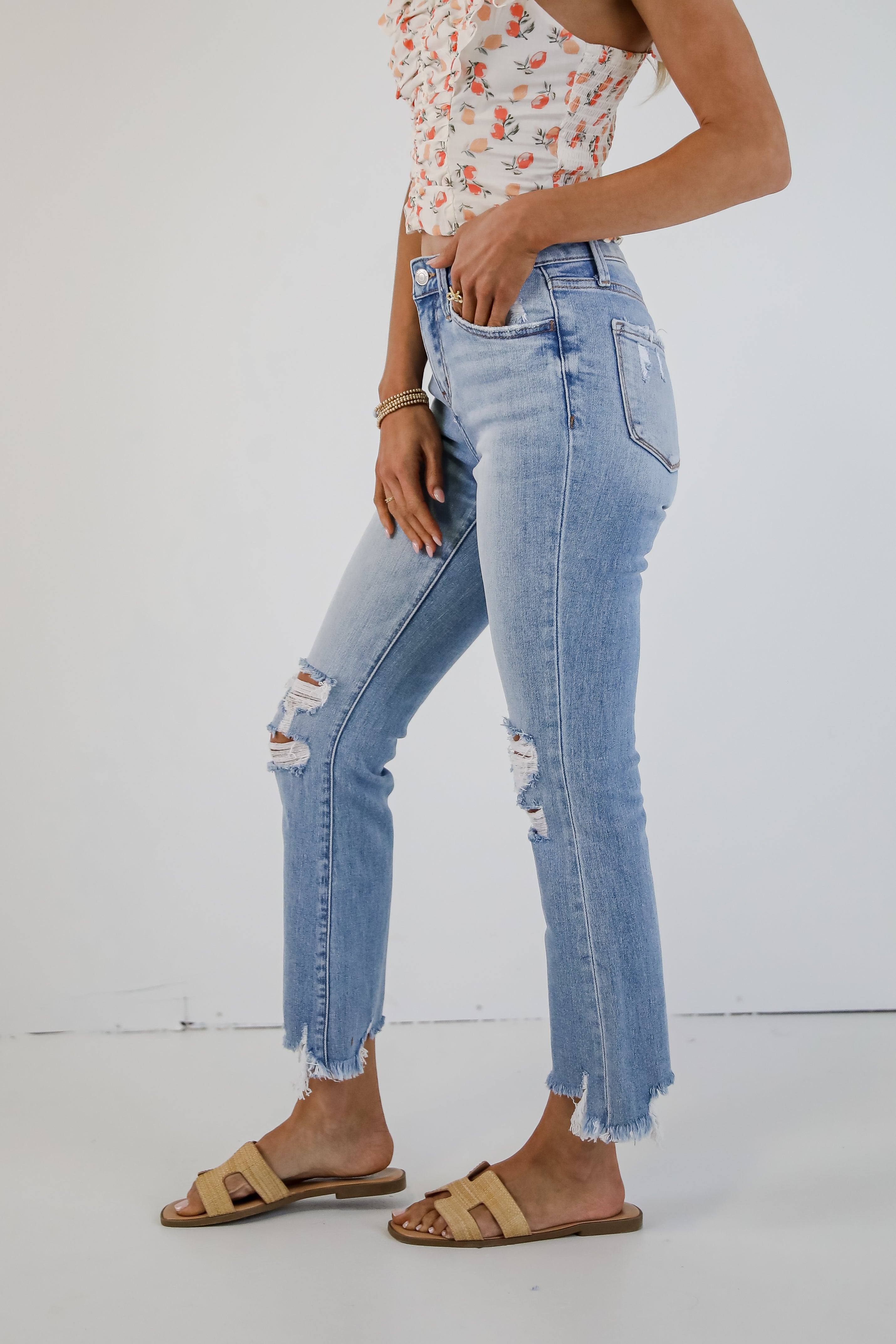 Cindy Light Wash Distressed Crop Flare Jeans for Women - Vintage High Waisted Stretch Denim Pants - Perfect for Casual Outfits, Streetwear & Retro Fashion