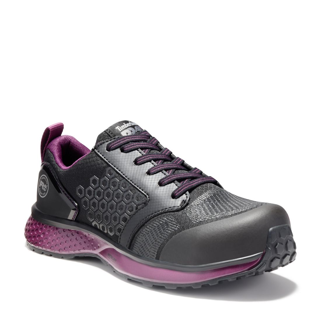 Reaxion Women's Composite Toe Work Shoes - Black & Purple Safety Boots for Construction, Warehouse & Industrial Work