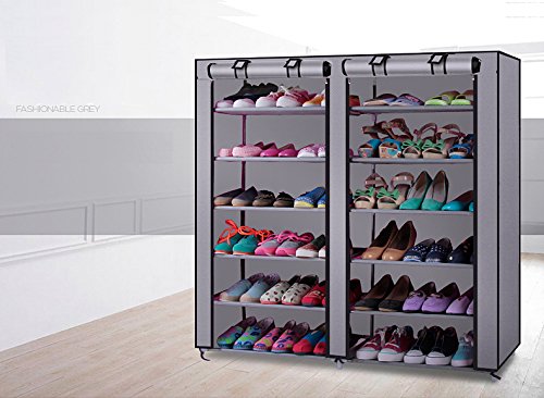 6-Tier Shoe Rack Organizer with Nonwoven Fabric Cover - Space Saving Shoe Storage Cabinet Tower for Closet, Entryway & Bedroom (Grey)