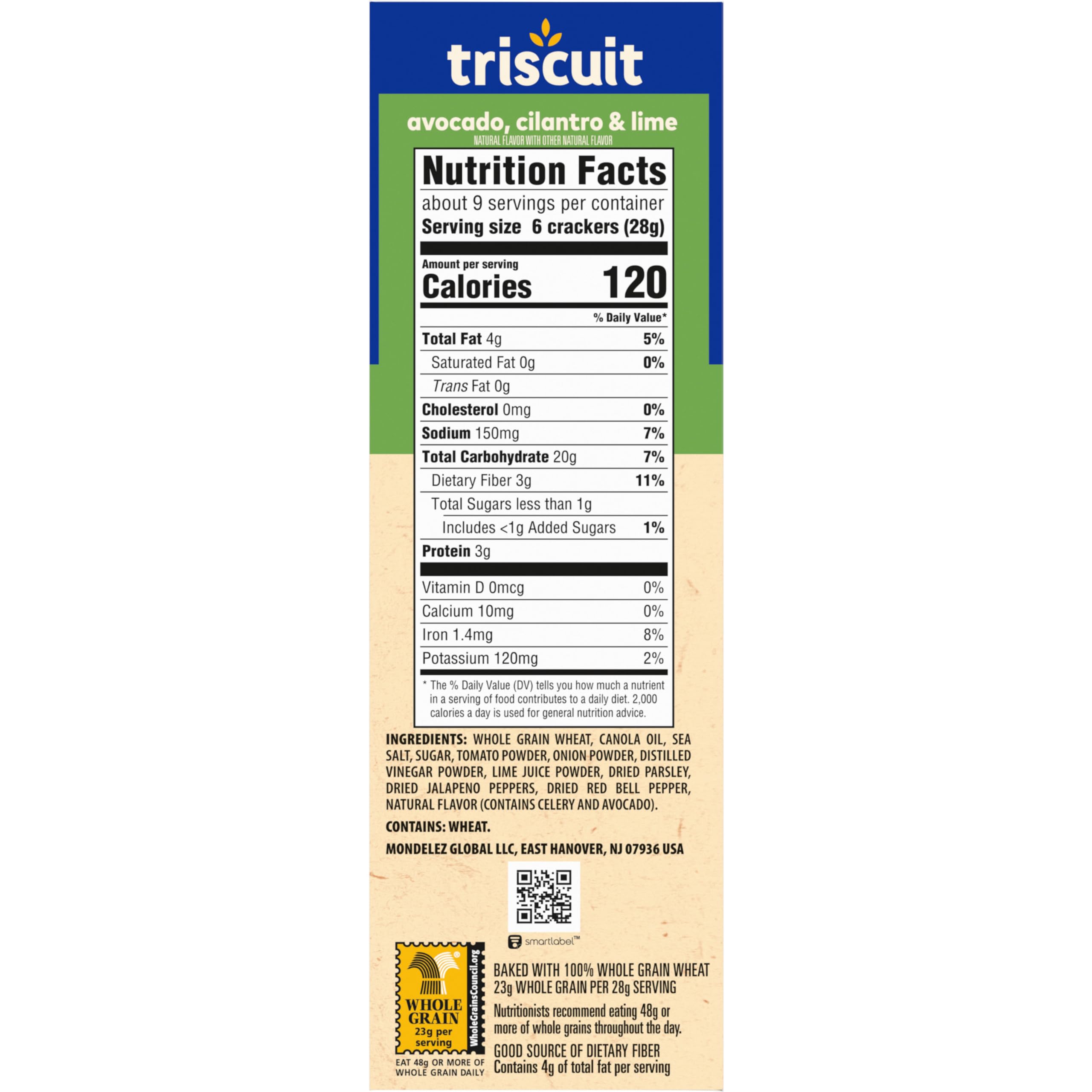 Triscuit Avocado, Cilantro & Lime Whole Grain Wheat Crackers - Healthy Lunch Snacks, Bulk Pack of 6 (8.5 oz Boxes) - Perfect for Office, School & On-the-Go Snacking