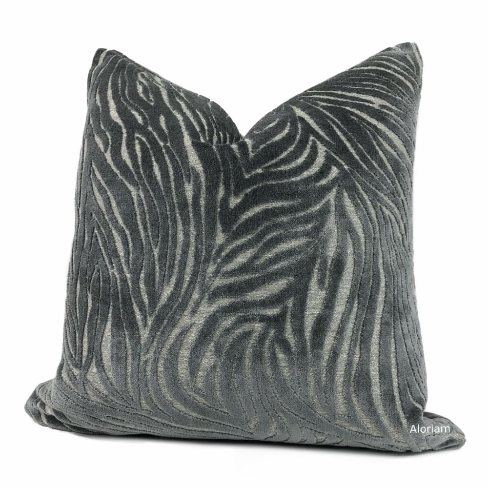 Premium Alden Dark Gray Abstract Cut Velvet Pillow Cover - Soft Luxury Decorative Throw Pillow Case for Sofa, Bedroom & Living Room Decor