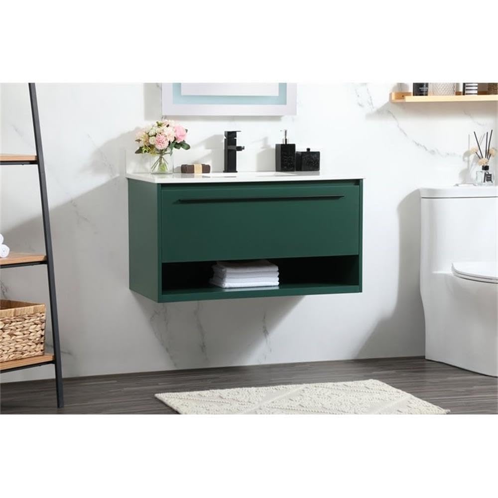 36 Inch Elegant Roman Style Green MDF Bathroom Vanity with Backsplash - Perfect for Small Bathroom Remodel, Guest Bath, or Powder Room Decor