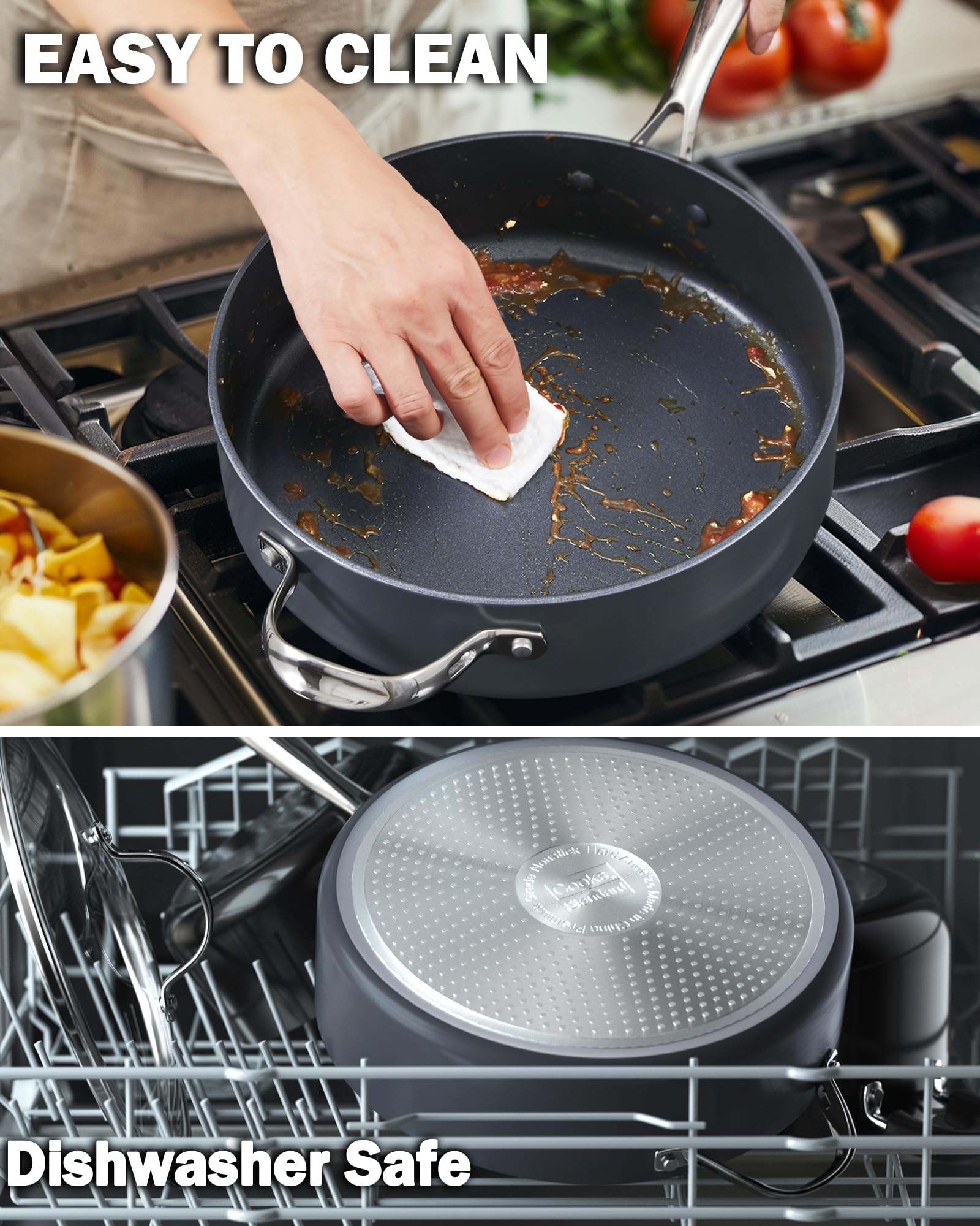 **Cooks Standard 10.5-inch Nonstick Deep Sauté Pan with Lid – 4-QT Hard Anodized Ceramic Induction Cookware – Oven Safe Large Skillet for Frying, Searing & Braising – Perfect for Home Chefs & Professional Kitchens**    *(Use Case: Ideal for frying chicken, searing steaks, braising vegetables, and preparing one-pot meals – great for stovetop, oven, or induction cooking.)*