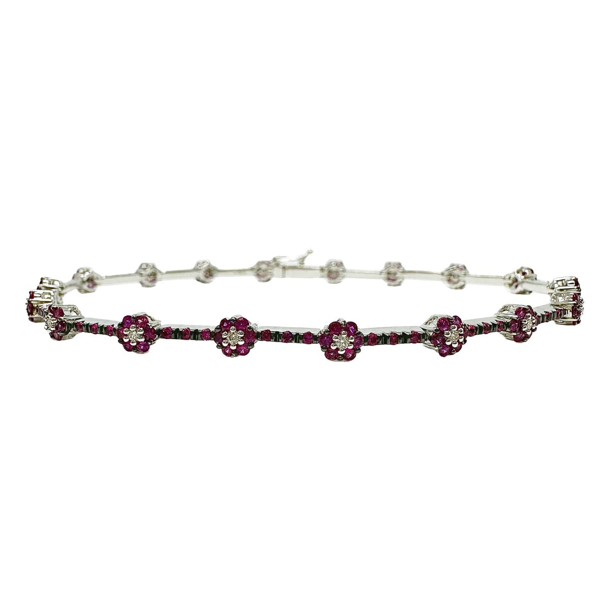18K White Gold Natasha Bracelet with 162 Genuine Rubies & 18 Natural Diamonds - Elegant Jewelry for Weddings, Anniversaries & Special Occasions