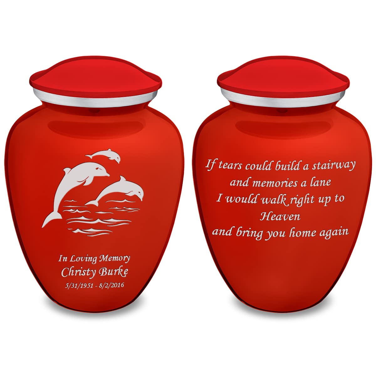 Personalized Dolphin Cremation Urns for Ashes - Large Bright Red Funeral Urn for Adults with Double-Side Engraving (Holds 200 lbs) - Memorial Keepsake for Loved Ones | Perfect for Home Display, Funeral Services & Memorial Ceremonies