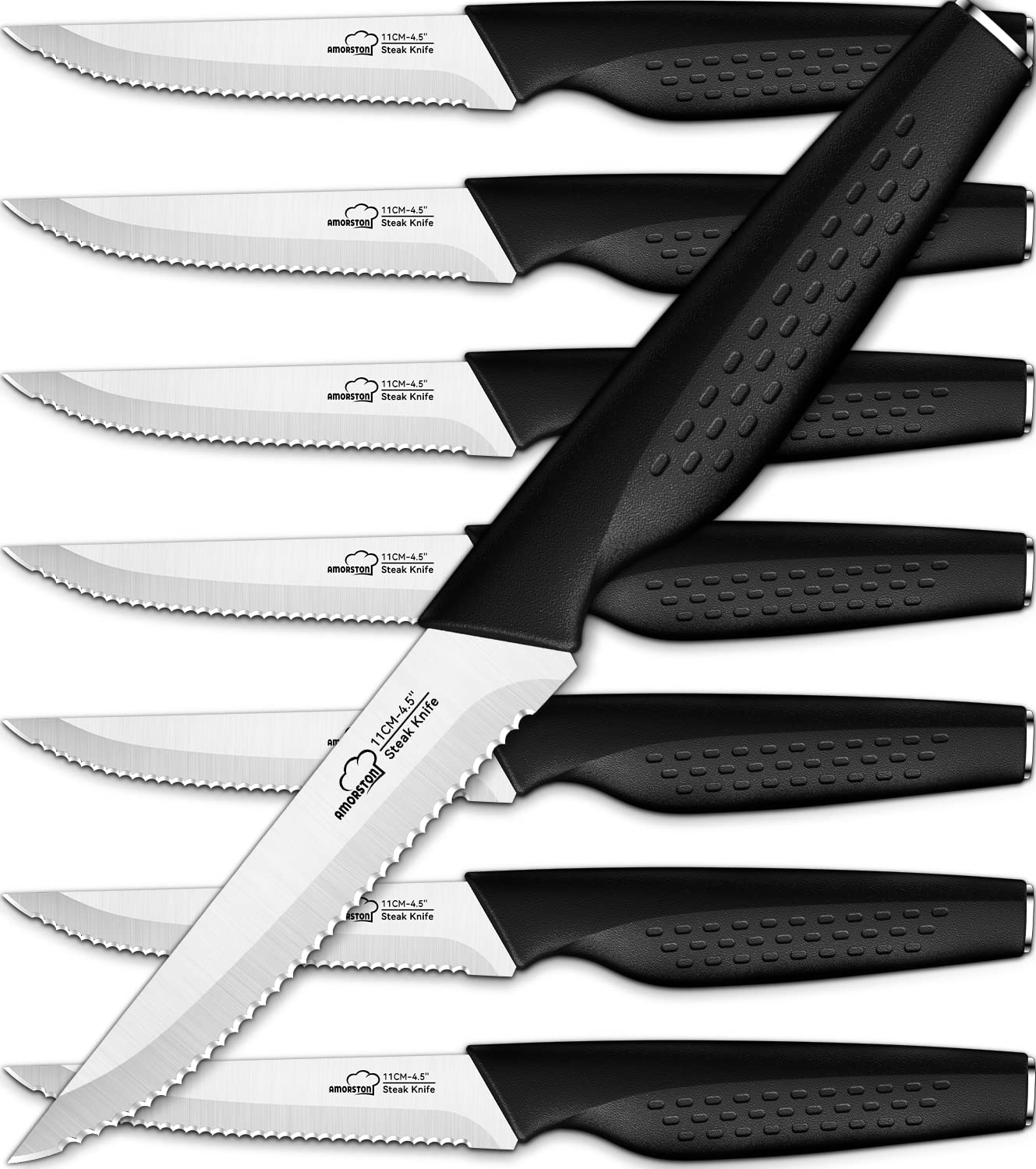 Premium 8-Piece Stainless Steel Steak Knife Set - Razor Sharp Serrated Blades, Dishwasher Safe, Elegant Silver Finish - Perfect for Steak Dinners, BBQ Parties & Fine Dining Experience