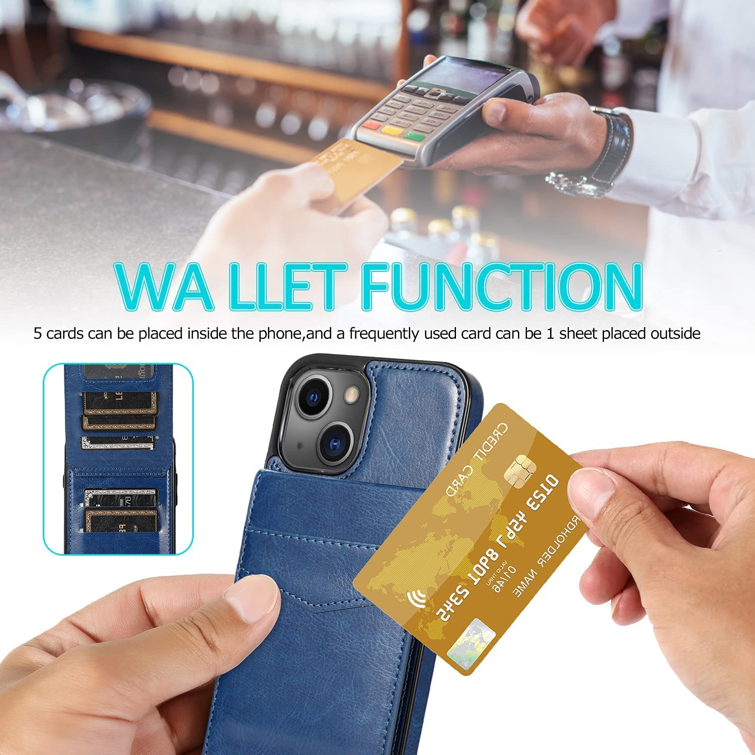 iPhone 14 Wallet Case with Credit Card Holder - PU Leather Slim Protective Cover for iPhone 14 (6.1 inch) - Blue - Perfect for Everyday Use, Travel & Business (Men & Women)