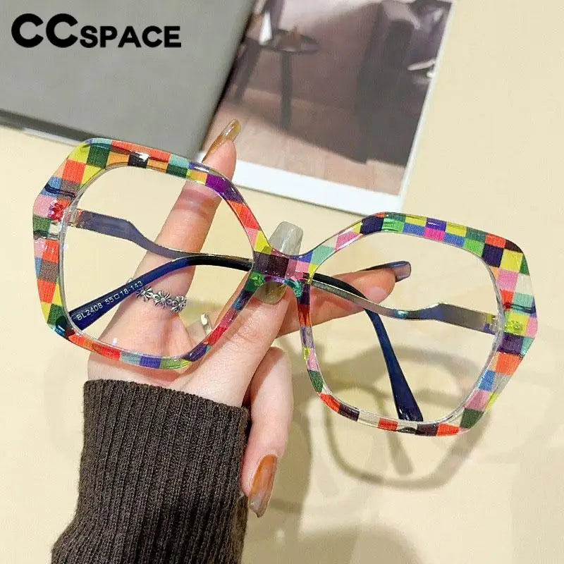 CCspace Women's Full Rim Large Polygon Plastic Eyeglasses 57426 - Trendy Geometric Frame for Women, Lightweight & Durable Eyewear for Work, Reading, and Fashion Accessories