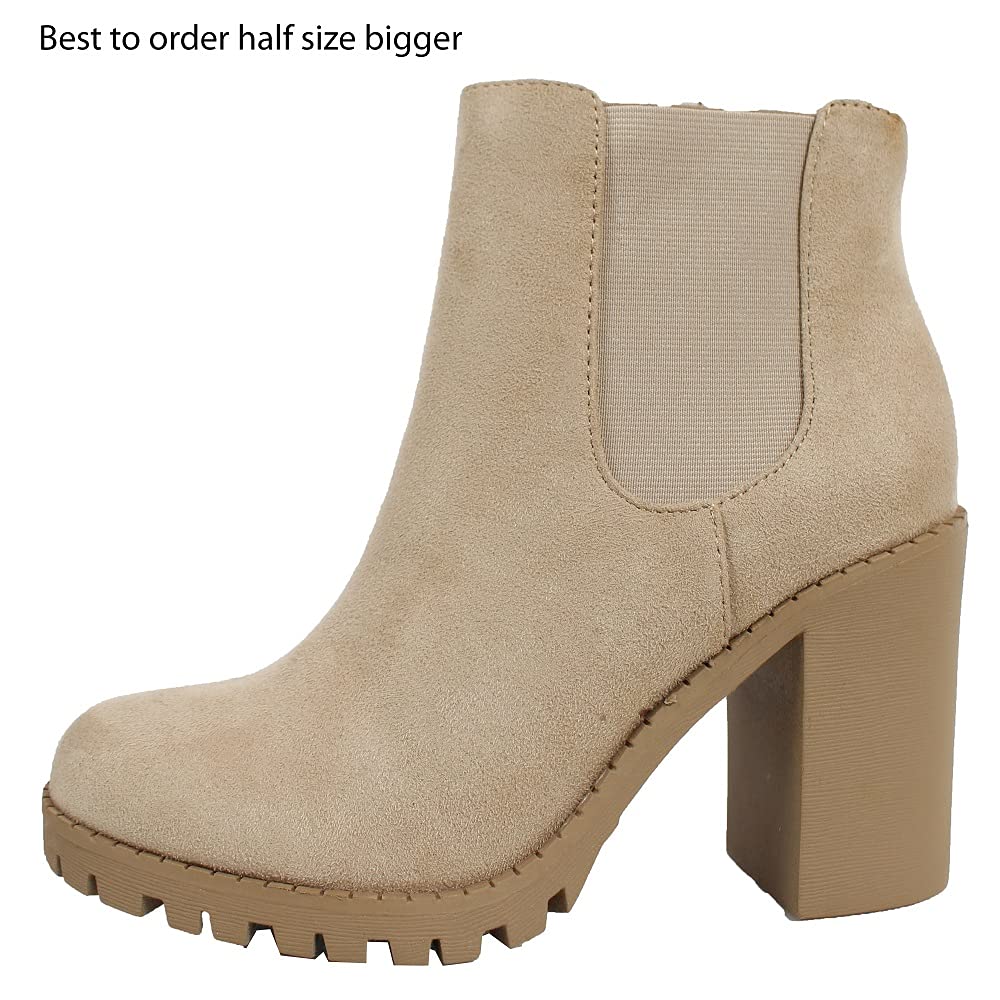 Women's Chelsea Pull On Ankle Boots with Block Heel & Tab - Stylish & Comfortable for Casual Outings, Work & Date Nights