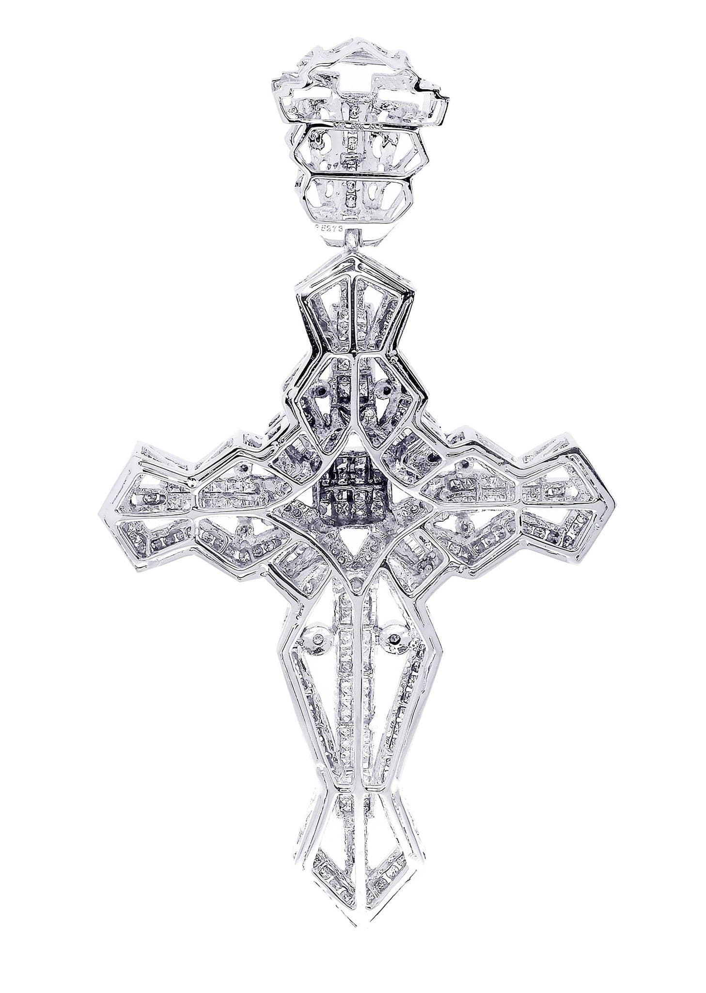 3.15 Carat Diamond Cross Pendant Necklace - 26.7 Grams Sterling Silver Religious Jewelry for Women - Perfect for Baptism, First Communion & Special Occasions