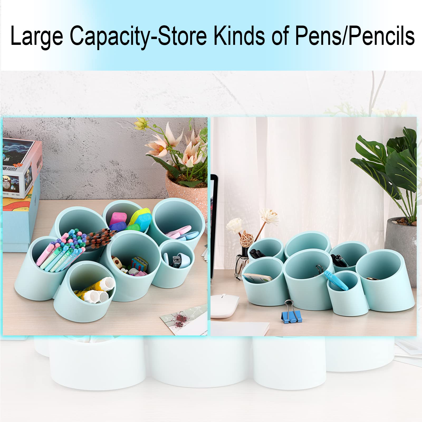 BTSKY Creative Tilting Cylinder Pen Holder - Multifunctional Desktop Organizer for Pens, Brushes & Office Supplies | Wall-Mounted Storage Shelf & Hanging Planter | Perfect for Home Office, Study Desk & Workspace Decor (Blue)