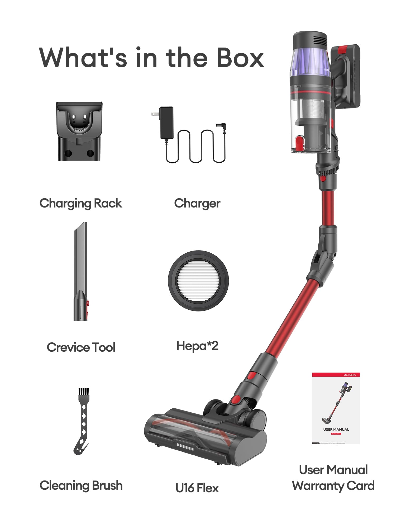 Ultenic U16 Cordless Stick Vacuum Cleaner - 550W/50Kpa Powerful Suction, 60 Min Runtime, 180° Bendable Wand & Anti-Tangle Brush - Lightweight Rechargeable Vacuum for Pet Hair, Carpet, Hard Floors - Perfect for Home Cleaning & Pet Owners