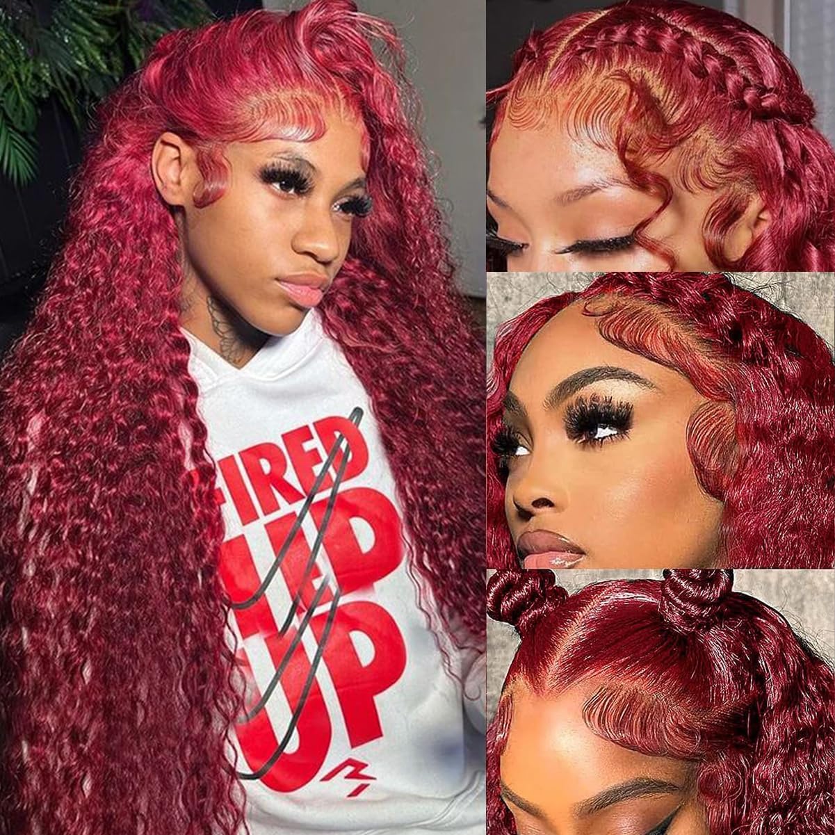 Burgundy 13x6 Deep Wave Lace Front Wig Human Hair 180% Density - 30 Inch Red Colored Curly Lace Frontal Wig for Black Women | 99J Brazilian Virgin Hair | Perfect for Parties, Weddings & Daily Wear