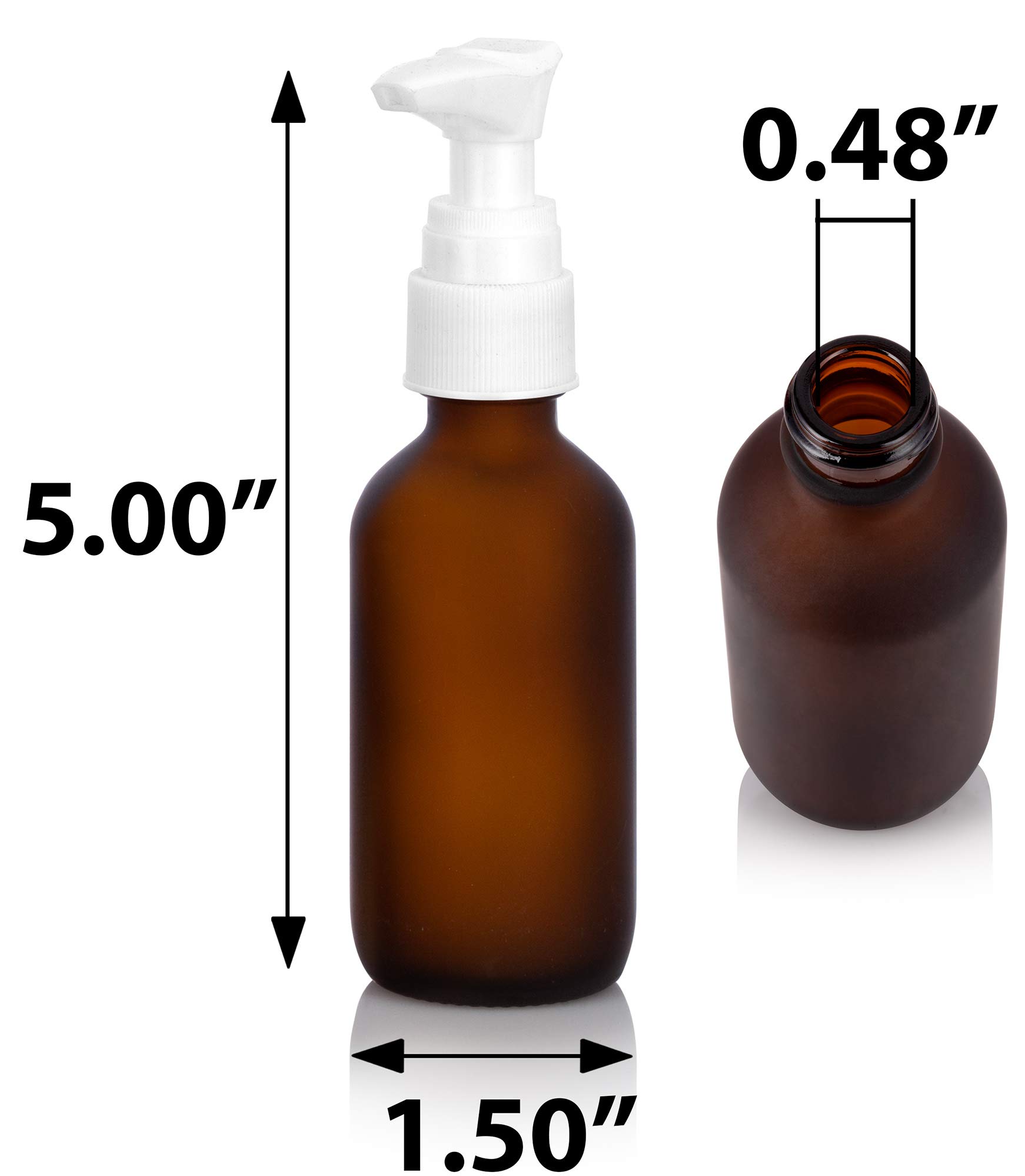 JUVITUS 12 Pack 2 oz (60 ml) Empty Frosted Amber Glass Boston Round Bottles with White Lotion Pump - Refillable Dispenser for Essential Oils, Lotions, Serums | Perfect for DIY Skincare, Travel Size Products & Home Organization