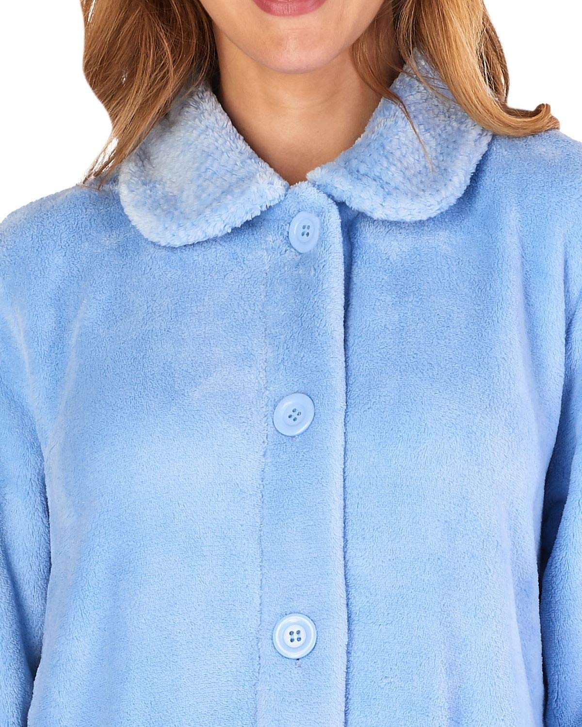 Slenderella Women's Coral Fleece Button Up Bathrobe with Waffle Texture - Soft & Cozy Dressing Gown for Spa, Lounge & Home Relaxation (Sizes Small to XXXL)