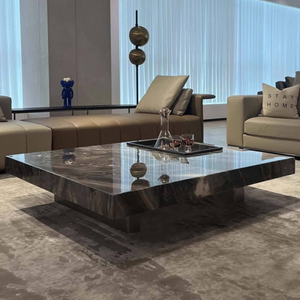 Luxury Square Marble Coffee Table with Metal Legs - Modern Living Room Centerpiece for Home Decor