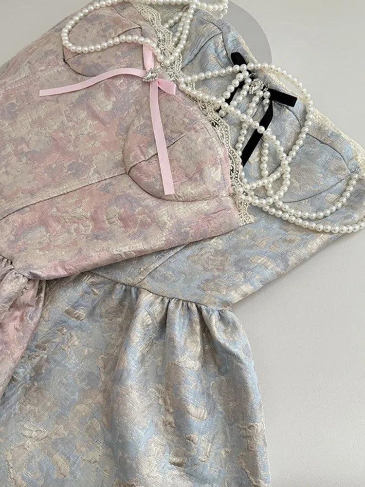 Elegant Lolita Dress for Women - Sweet Luxury Prom Gown with Pearl Chains | Sleeveless Vintage 2000s Aesthetic Party Dress | Perfect for Prom, Homecoming, Cosplay and Special Occasions