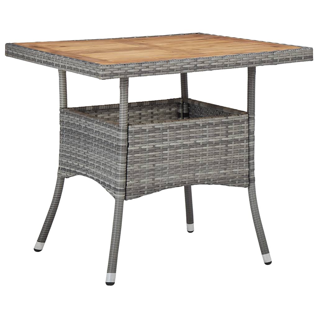 Outdoor Patio Dining Table - Solid Acacia Wood Tabletop with Gray Poly Rattan Base - Garden, Bar, Side, End Table for Backyard, Deck, Balcony - Weather-Resistant Outdoor Furniture for Dining & Entertaining