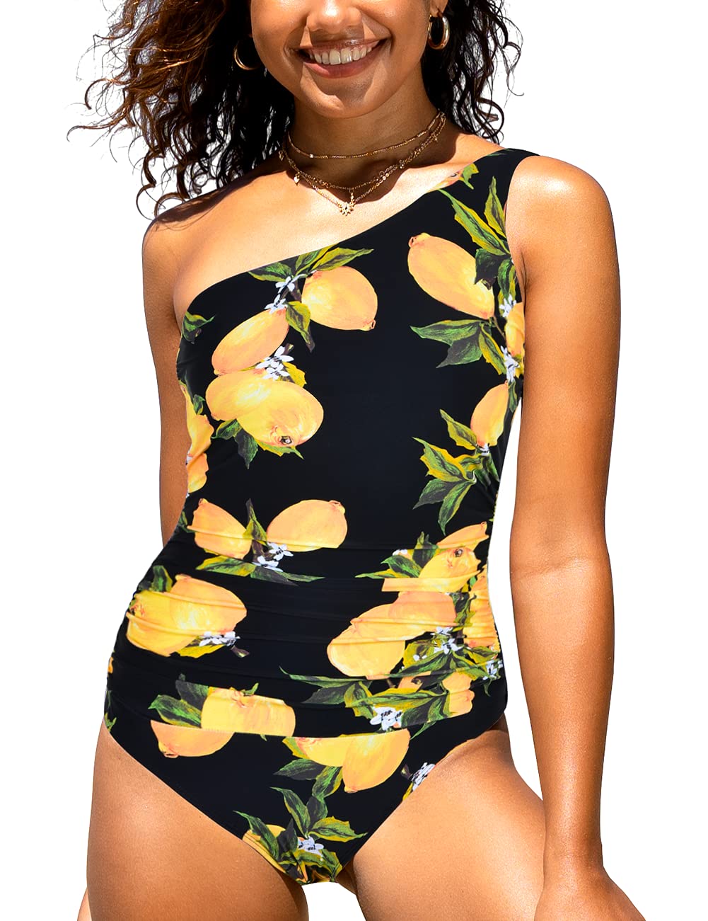 Hilor Women's One Shoulder Asymmetric Monokini Swimsuits - Shirred Cutout One Piece Bathing Suit for Beach, Pool & Vacation | Sexy Swimwear for Women