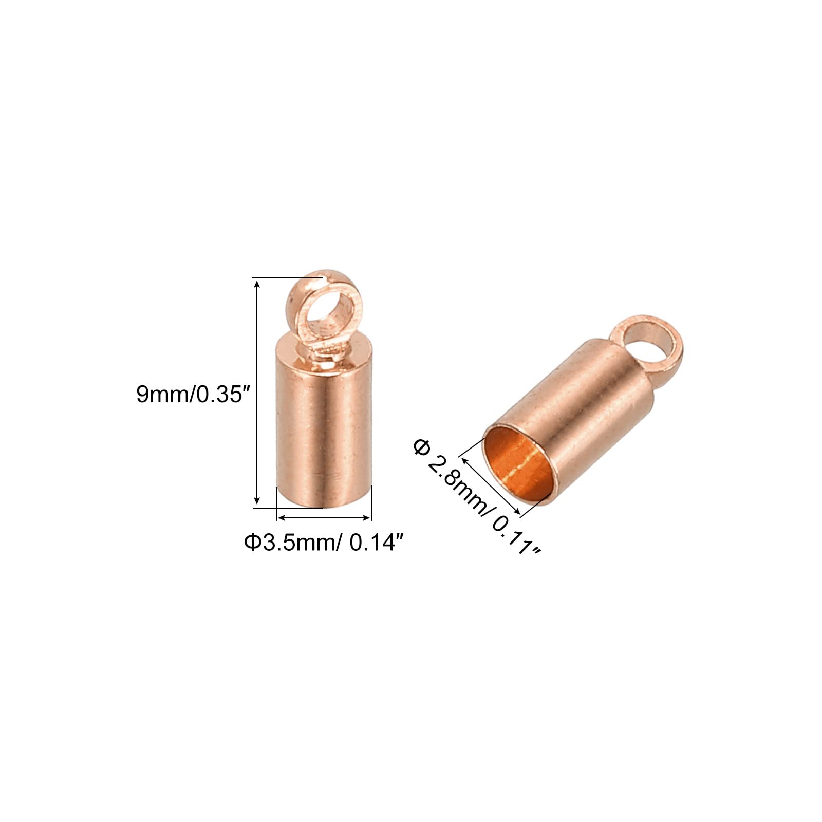 PATIKIL 100Pcs 2.8mm Brass Cord End Caps - Rose Gold Barrel Beads for Kumihimo, Leather Bracelets, Tassels & Jewelry Making (3.5mm Length) - Perfect for DIY Crafts, Necklace Ends & Macrame Projects