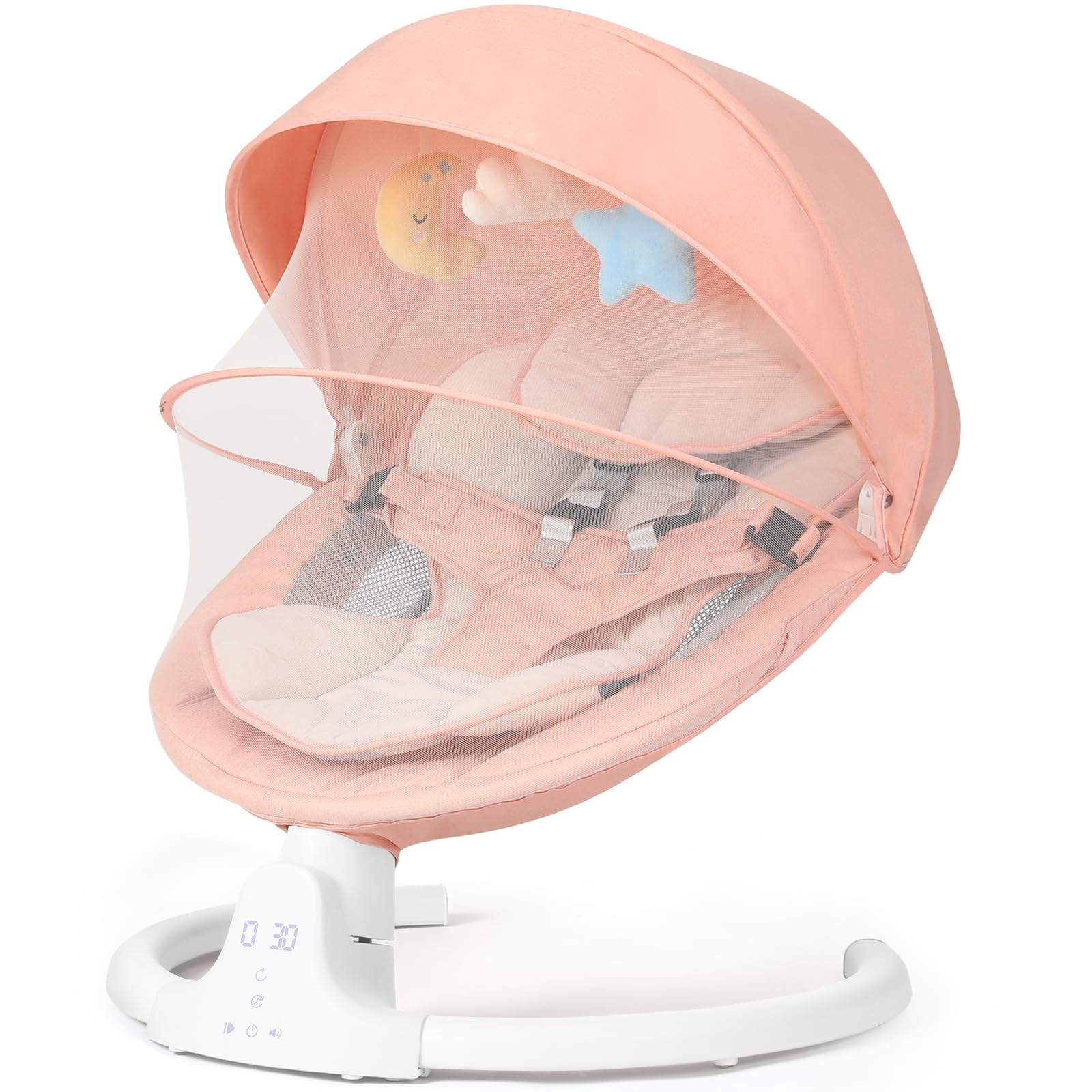 Baby Swing for Infants - 5-Speed Adjustable Rocker with 10 Soothing Lullabies, 5-Point Safety Harness & Remote Control | Includes 3 Hanging Toys (Pink) | Perfect for Nursery, Daycare & Soothing Fussy Babies to Sleep