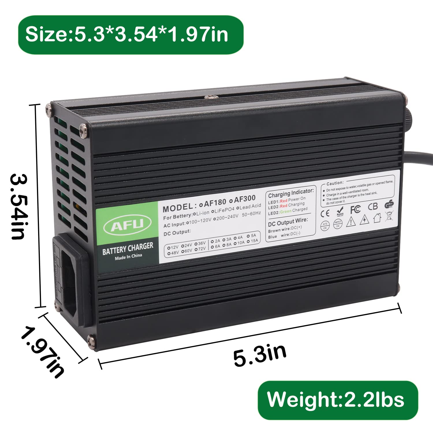 50.4V 5A Smart Charger for 12S 44.4V Li-ion/Lipo/LiMn2O4/LiCoO2 Batteries - Aluminum Case with Cooling Fan & 3-Pin XLR Plug | Perfect for RC Cars, Drones, and Electric Scooters