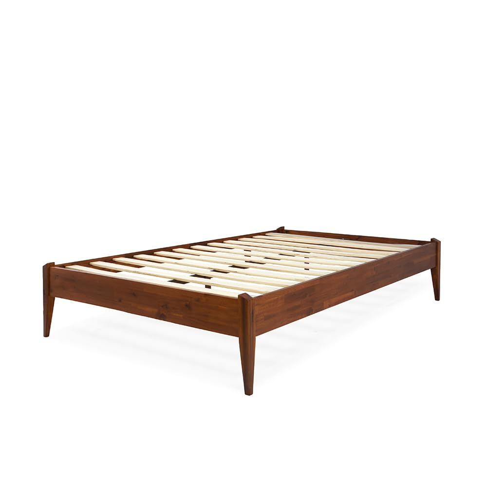 Bme Dinkee 15 Inch Signature Bed Frame - No Headboard Modern Minimalist Design with Acacia Wood - 12 Sturdy Wood Slats Support - Easy Assembly - No Box Spring Needed - Dark Chocolate Finish (Full Size) - Perfect for Small Spaces & Modern Bedrooms