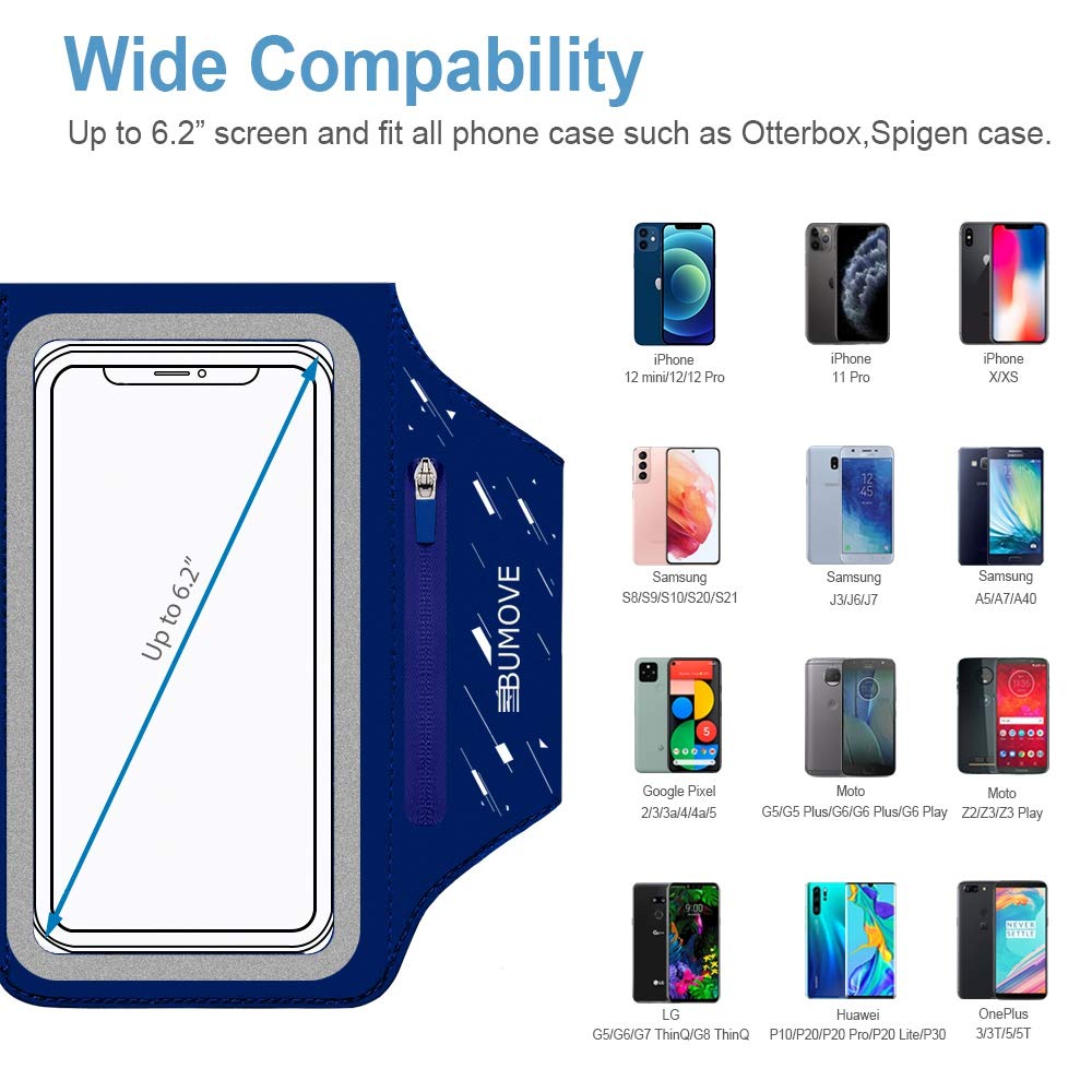 Running Armband for Samsung Galaxy S25/S24/S23/S22 - Phone Holder with Zipper Slot & Headset Bag - Secure Workout Armband for Jogging, Gym & Outdoor Sports (Blue)