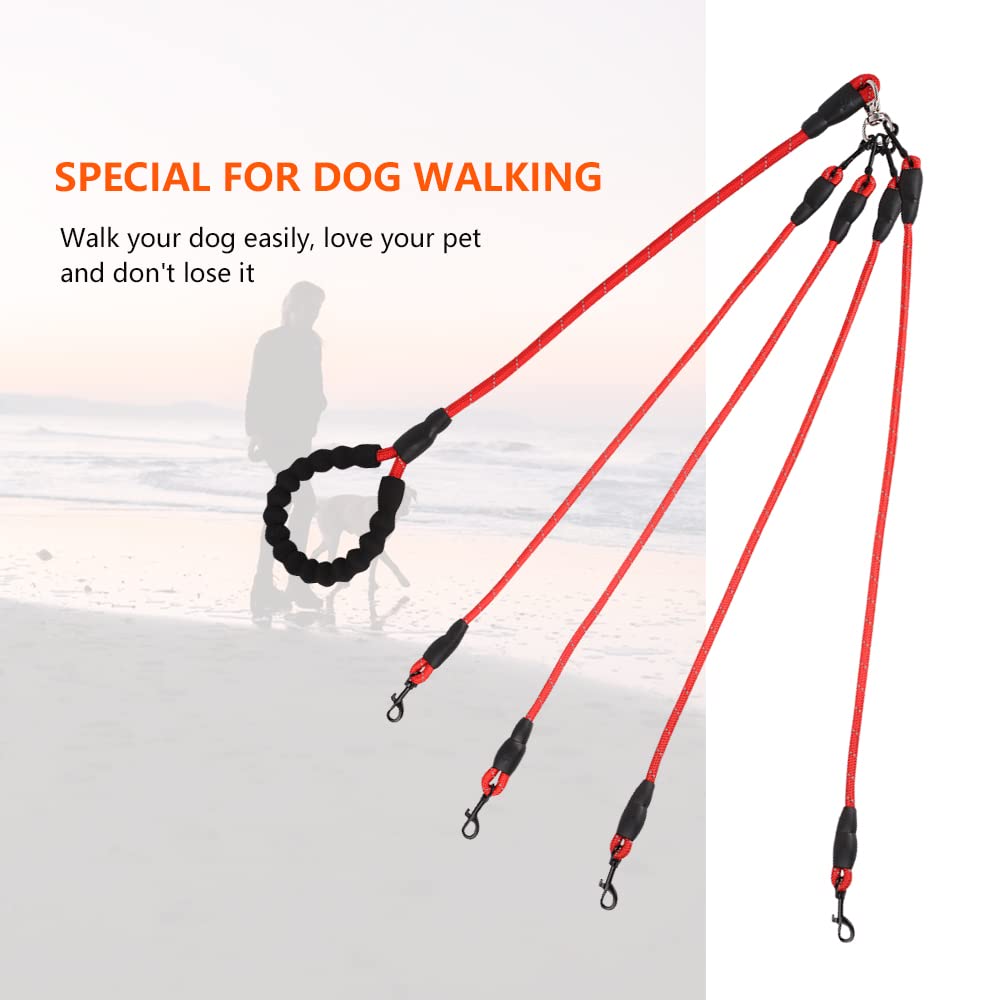 **4-in-1 Reflective Dog Leash Set – Tangle-Free 360° Swivel, Comfortable & Durable for Large, Medium & Small Dogs (Red) – Perfect for Walking, Training & Multi-Dog Owners**
