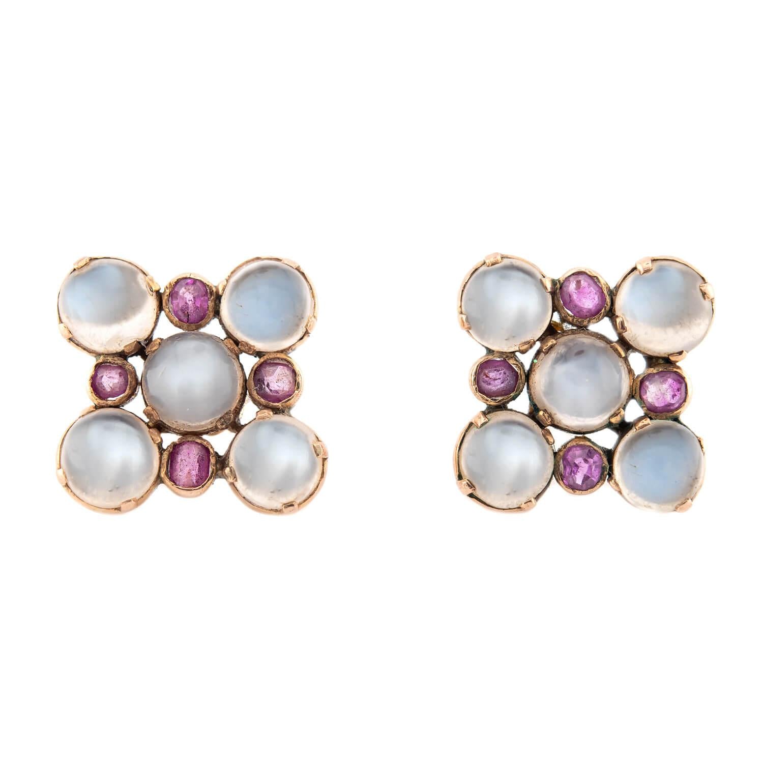 Vintage 14K Gold Moonstone & Sapphire Earrings and Bracelet Set for Women - Elegant Jewelry Gift for Wedding, Anniversary & Special Occasions