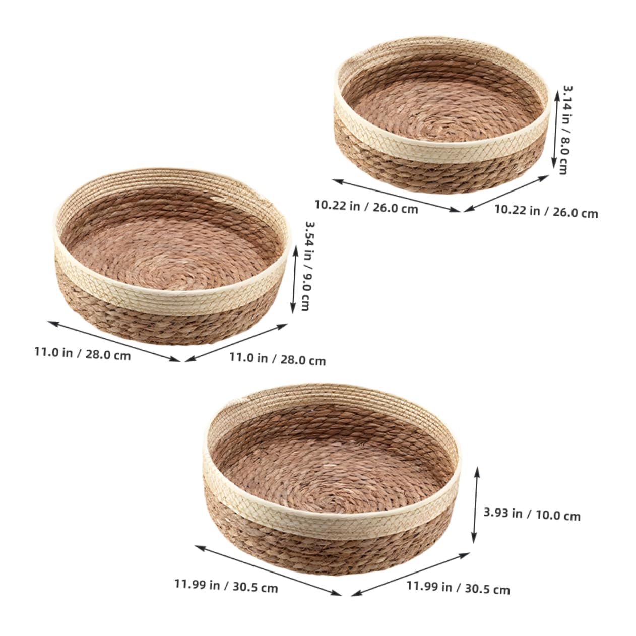 PRETYZOOM Rustic Farmhouse Woven Storage Basket Set - 3-Piece Round Bread & Fruit Basket Collection for Kitchen, Dining Room Decor & Organizing (Natural Fiber, Decorative Storage Boxes) - Perfect for Farmhouse Style Homes, Picnics & Gift Giving