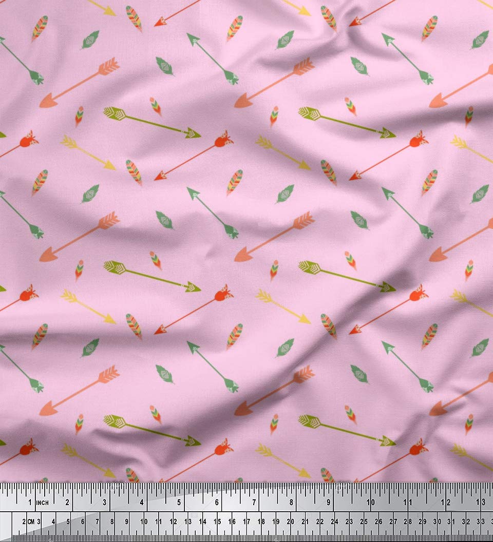 Soimoi Moss Georgette Pink Fabric by The Yard - 42 Inch Wide Bohemian Tribal Print Fabric for Dresses, Scarves & Home Decor | Arrow & Feather Design for DIY Sewing Projects