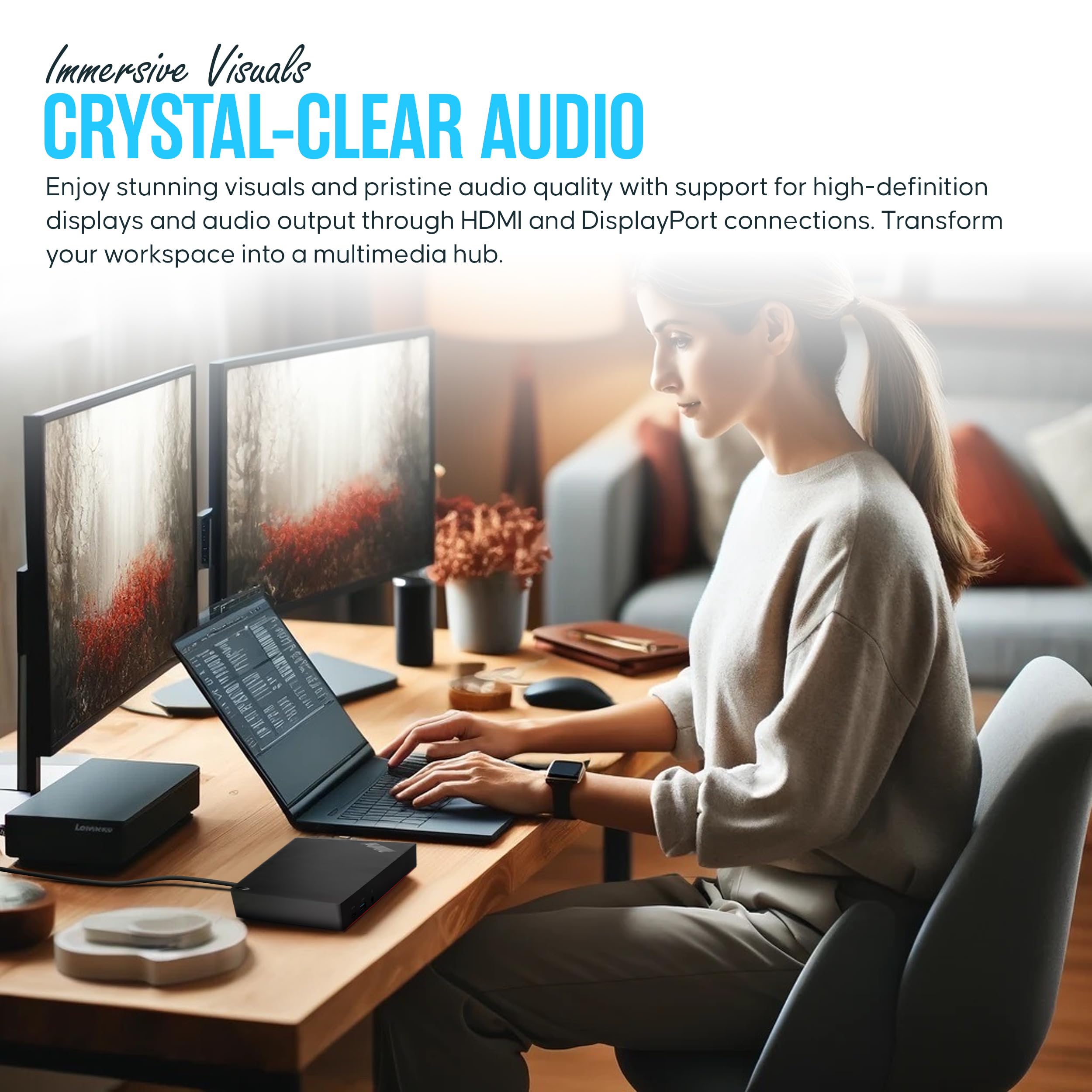 Lenovo 40AF0135US Hybrid USB-C/USB-A Docking Station for ThinkPad - Dual Monitor Support with HDMI & DisplayPort - 1 Year Warranty | Perfect for Home Office, Remote Work & Business Travel