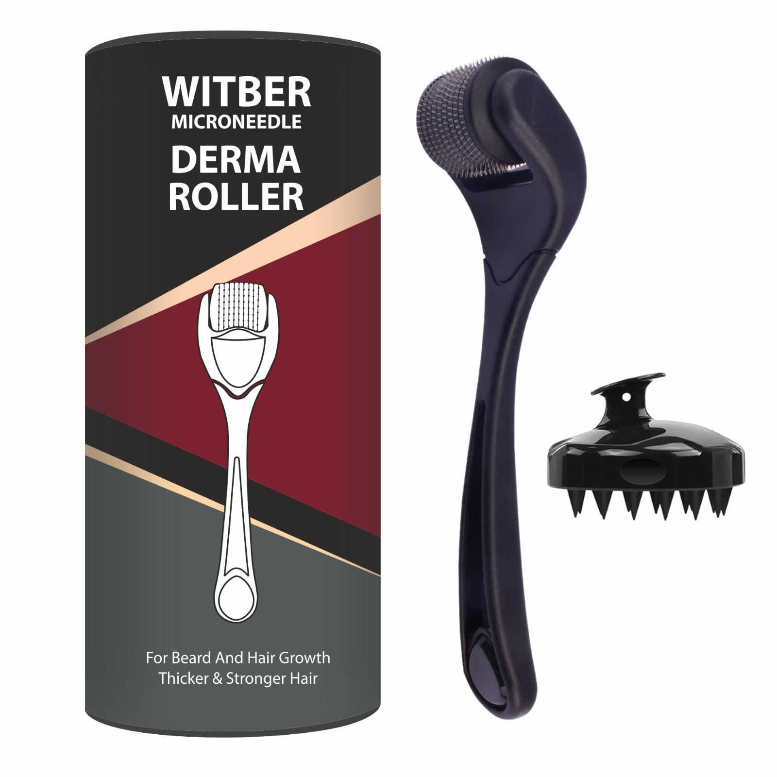 WITBER 540 Titanium Micro Needle Derma Roller for Beard Growth, Hair & Skin Care - 0.25mm Face Roller with Soft Silicone Bristles - Perfect for Men's Grooming, Facial Rejuvenation & Scalp Massage - Great Self Care Gift for Home Spa Treatments