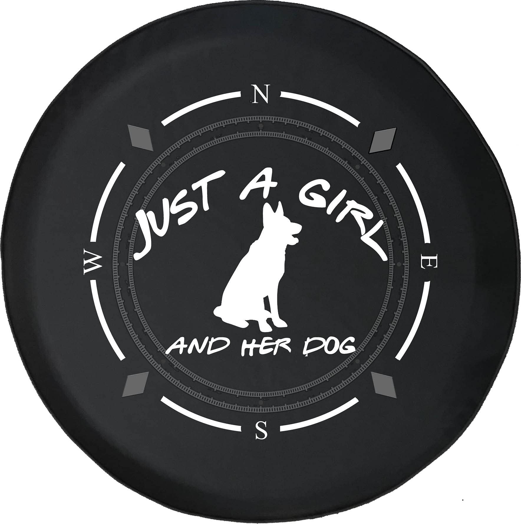 American Unlimited Spare Tire Cover with Compass Design - 'Just a Girl & Her Dog German Shepherd' Print - Universal Fit for SUV, Trailer, RV & Most Vehicles - Perfect for Road Trips, Camping & Outdoor Adventures