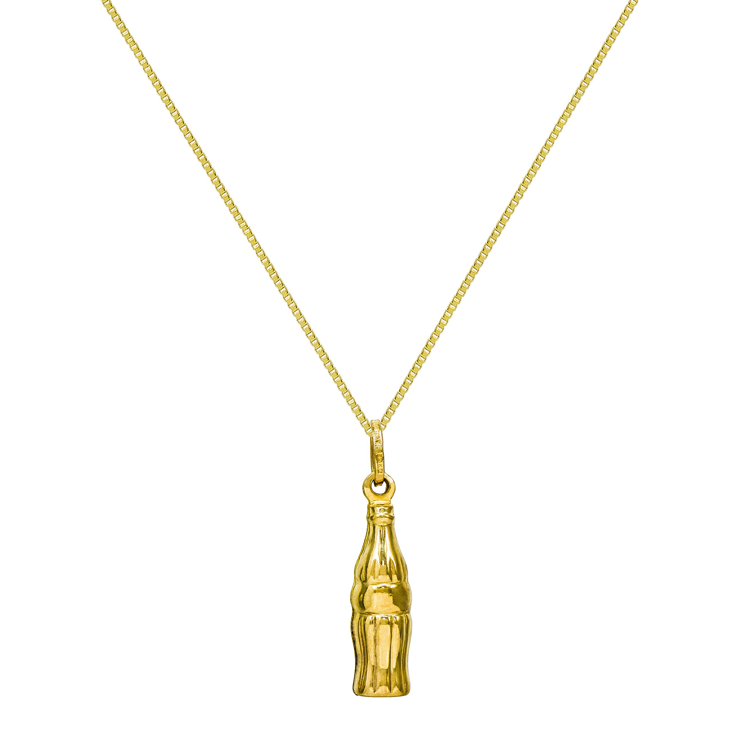 14K Yellow Gold Cola Bottle Pendant Necklace with 0.8mm Box Chain - Dainty Soda Bottle Jewelry for Women - Perfect Gift for Birthday, Anniversary & Everyday Wear