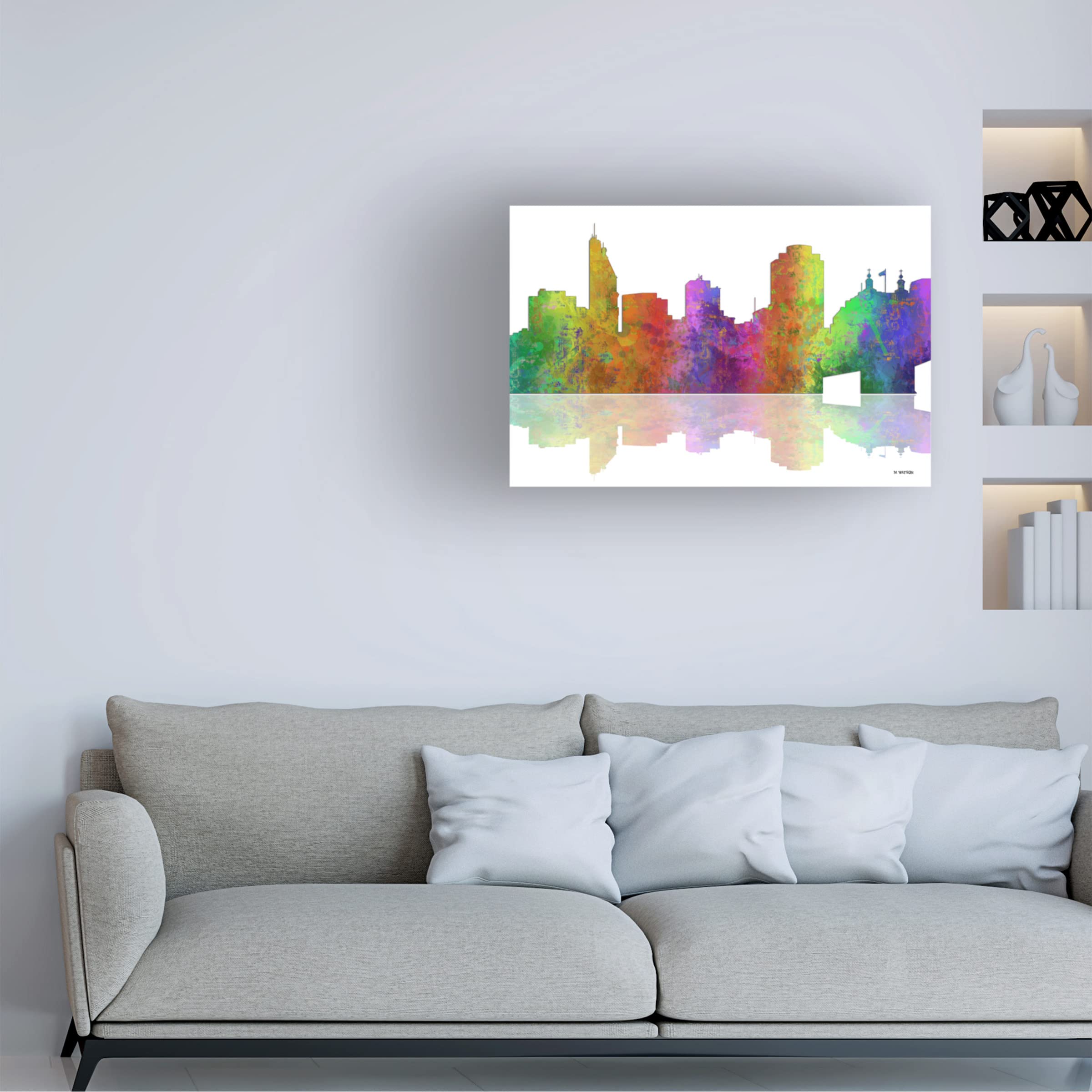 Trademark Fine Art 'Cincinnati Ohio Skyline 1' by Marlene Watson - 16x24 Inch Canvas Wall Art - Perfect for Home & Office Decor