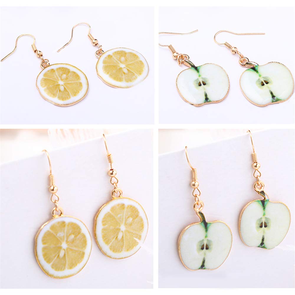 D.Rosse 4 Pairs Assorted Fruit Earrings for Women - Cherry, Strawberry, Watermelon Dangle Drop Earrings Set | Cute & Stylish Jewelry for Casual Wear, Parties, and Gifts
