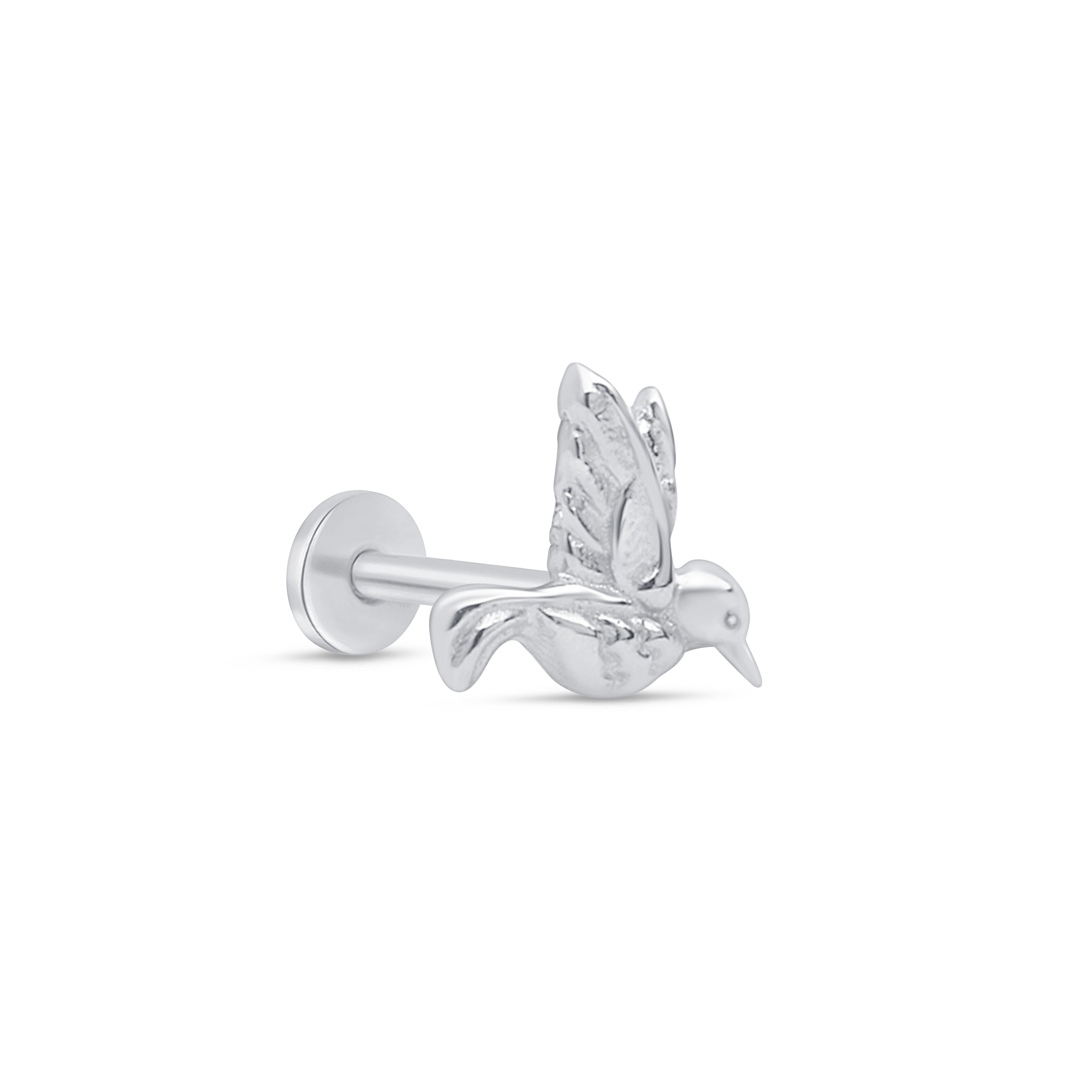 14k White Gold Hummingbird Flat Back Stud Earrings - Perfect for Everyday Wear, Gifts & Special Occasions