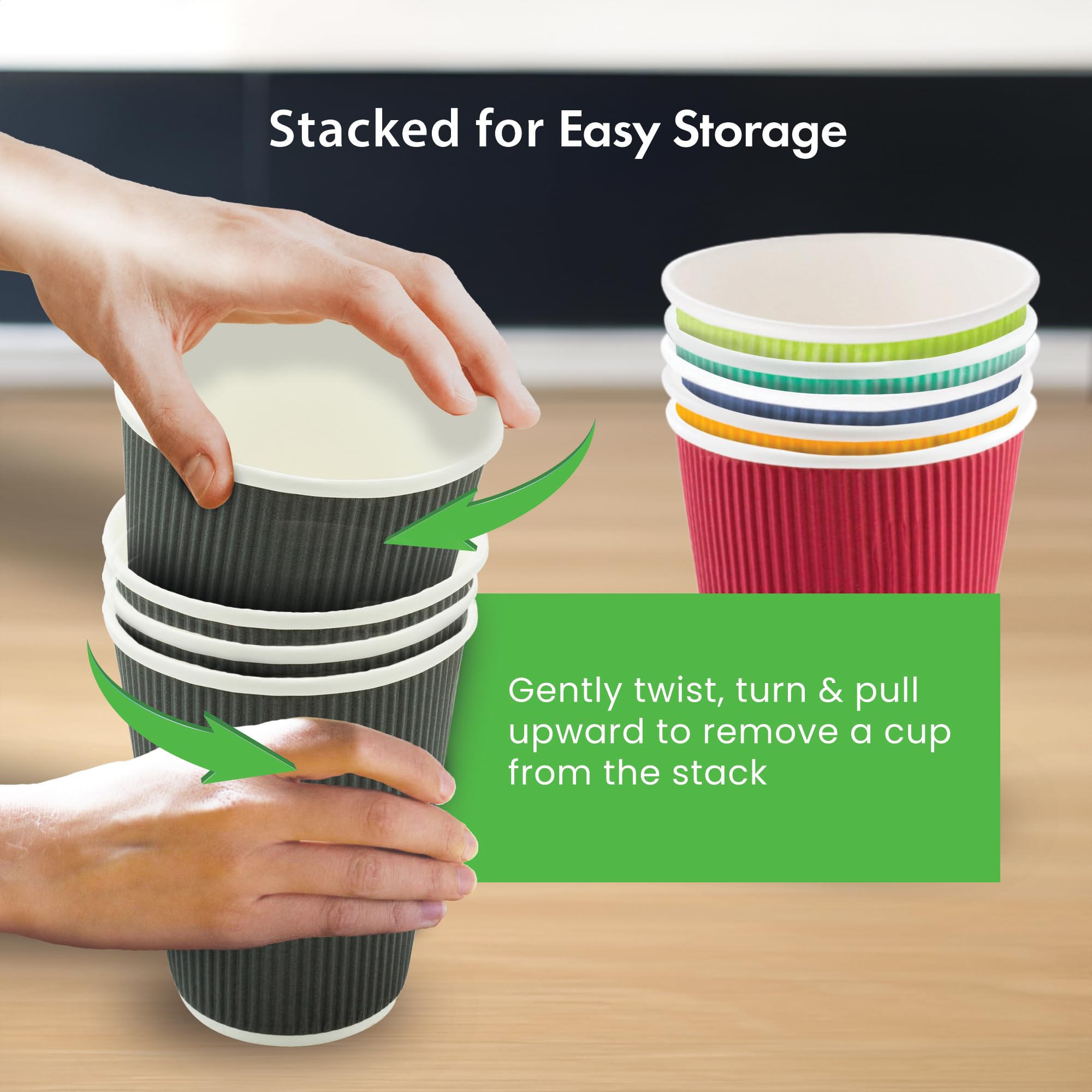 16oz Disposable Paper Coffee Cups - 25 Pack Leakproof & Insulated Ripple Wall Hot Cups | Eco-Friendly, Recyclable Light Yellow | Perfect for Restaurants, Cafes, Office Breakrooms & Home Use